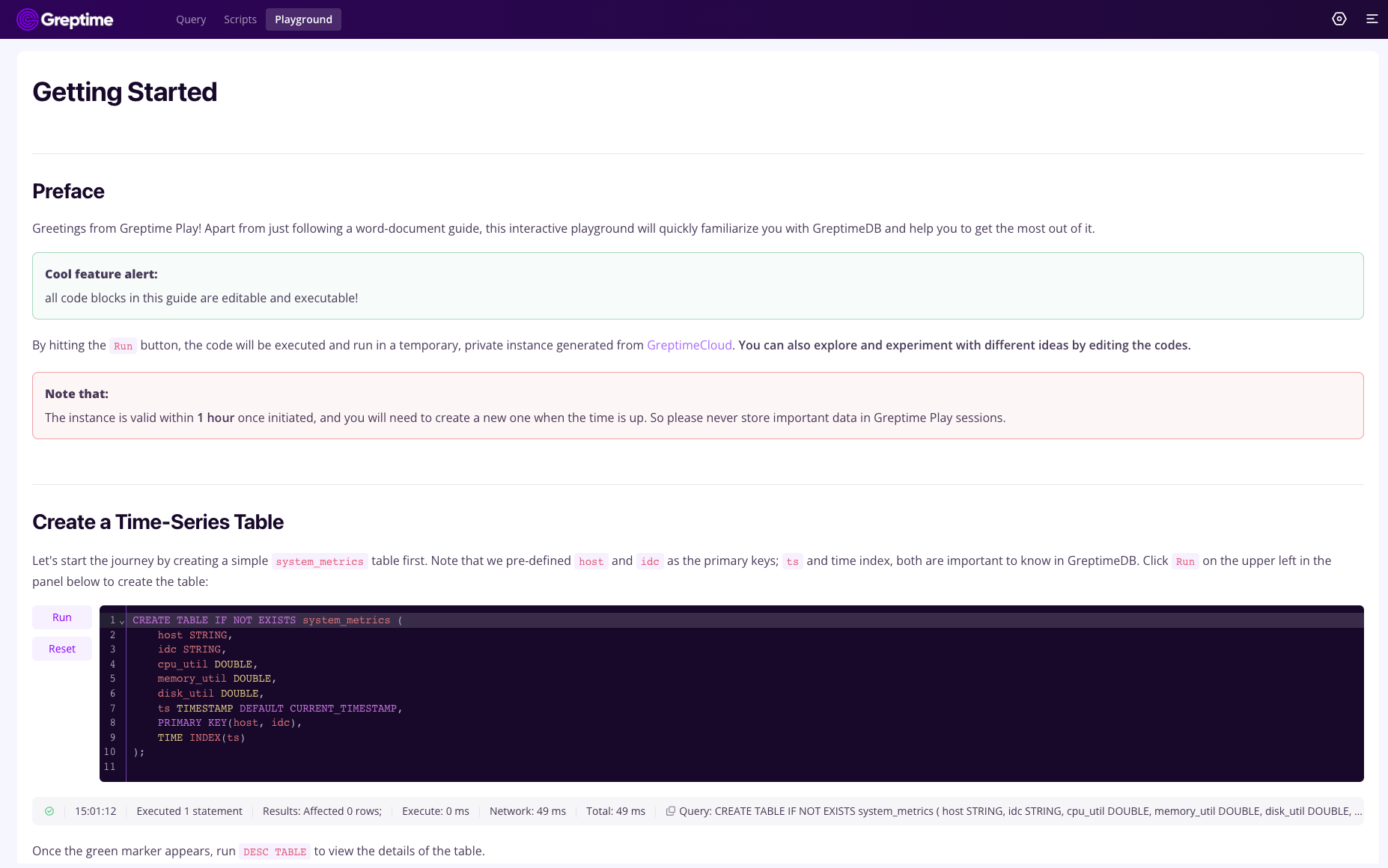 Dashboard with Playground