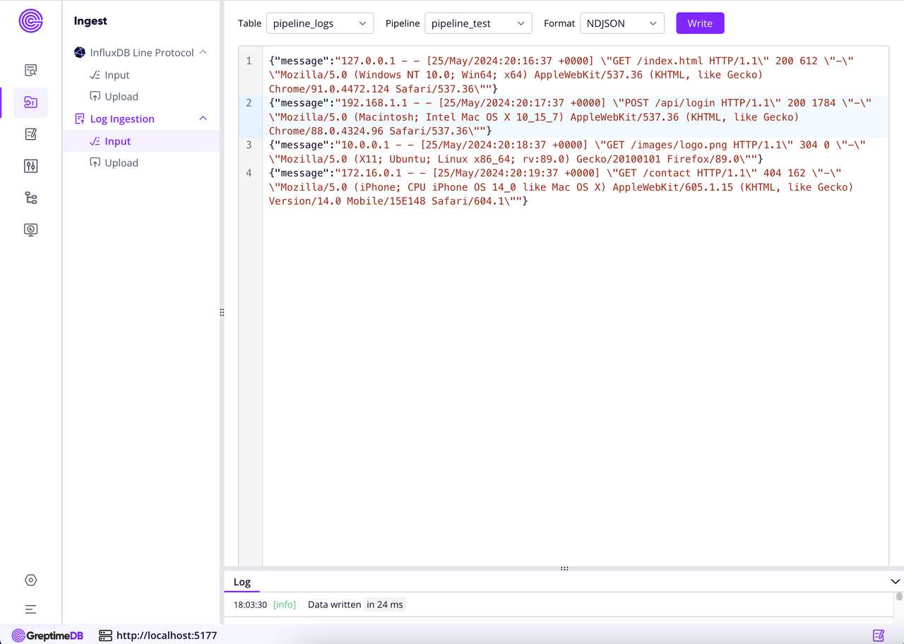 （Figure 3: Log Ingestion Panel Example）